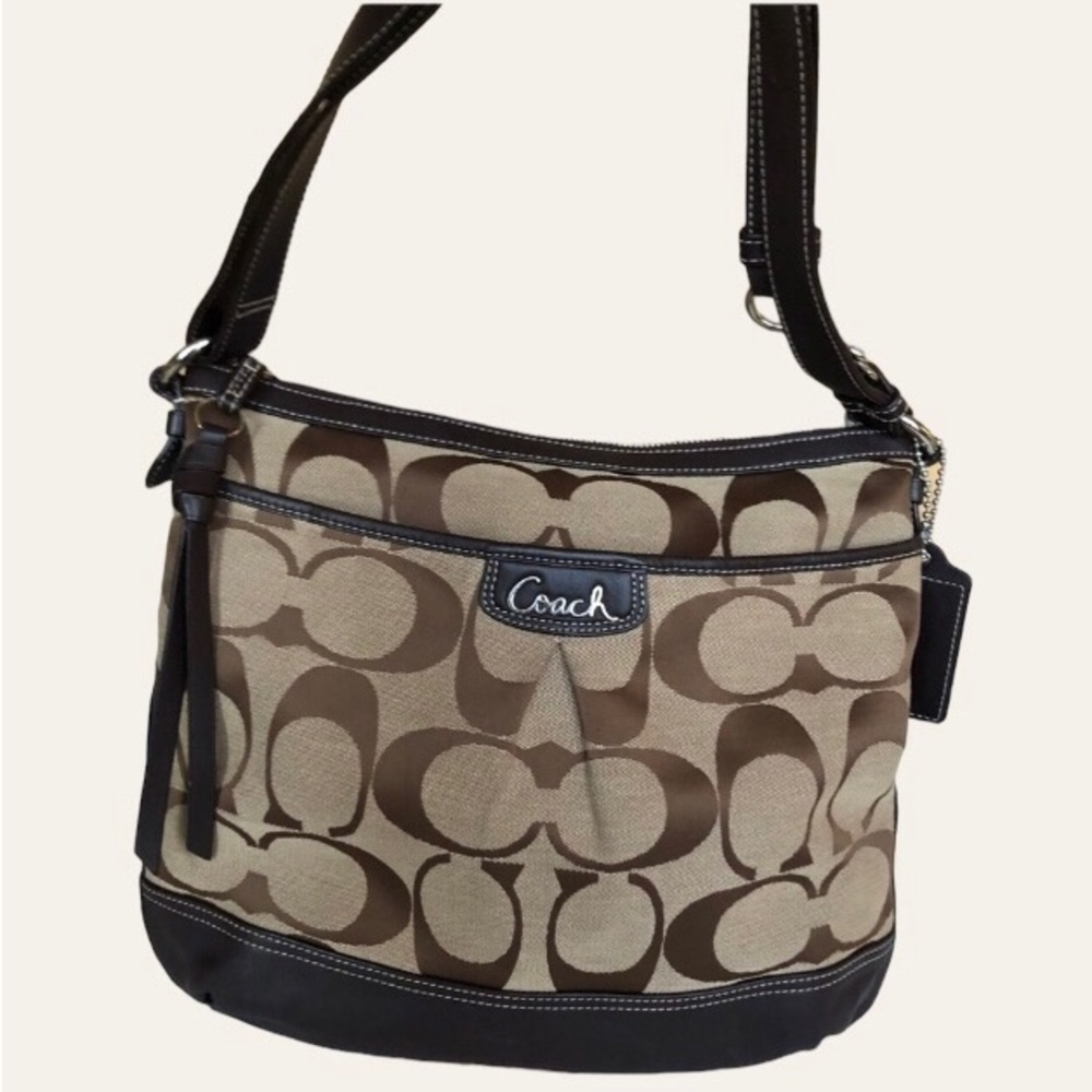 COACH Park Convertible Shoulder Crossbody Hobo Brown Canvas Leather 19727 EUC